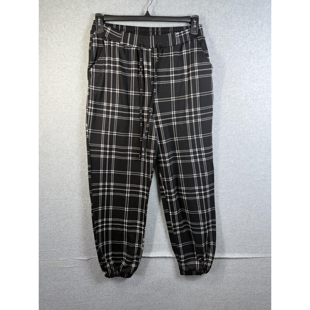 Jolie & Joy Pants Womens Large Black Plaid Knit Jogger Elastic Waist Casual